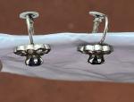 1930s Art Deco Silver Flower Earrings with Sapphire