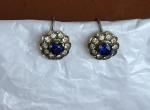 1930s Art Deco Silver Flower Earrings with Sapphire