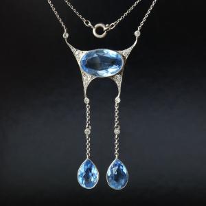 Vintage Art Deco Silver Double Drop Pendant Necklace