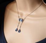 Vintage Art Deco Silver Double Drop Pendant Necklace
