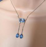 Vintage Art Deco Silver Double Drop Pendant Necklace