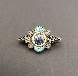 Vintage Micro Mosaic Flower Brooch with C Clasp