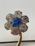 Vintage Floral Brooch with Blue Rhinestones