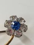 Vintage Floral Brooch with Blue Rhinestones