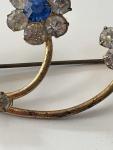 Vintage Floral Brooch with Blue Rhinestones