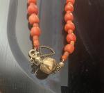 Antique 18k Gold Coral Necklace with Ball Clasp