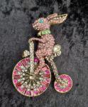 Vintage Pink Rabbit Bicycle Brooch