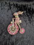 Vintage Pink Rabbit Bicycle Brooch
