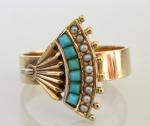 Antique 15ct Gold Turquoise & Seed Pearl Ring