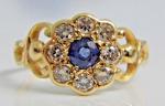 Elegant 1830s Gold Sapphire and Diamond Ring