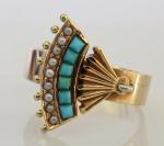 Antique 15ct Gold Turquoise & Seed Pearl Ring