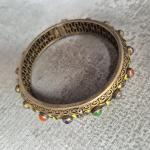Chinese Silver Filigree Amethyst Enamel Bangle Bracelet