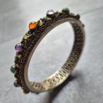 Chinese Silver Filigree Amethyst Enamel Bangle Bracelet