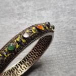 Chinese Silver Filigree Amethyst Enamel Bangle Bracelet