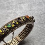 Chinese Silver Filigree Amethyst Enamel Bangle Bracelet