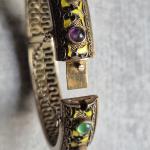 Chinese Silver Filigree Amethyst Enamel Bangle Bracelet
