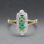 Emerald Diamond Ring in 9ct Gold – Antique Style