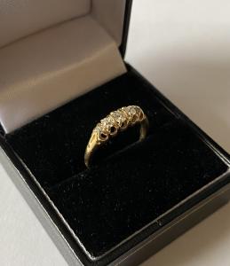 Edwardian 18ct Gold Old Cut Diamond Boat Ring