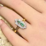 Emerald Diamond Ring in 9ct Gold – Antique Style