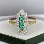 Emerald Diamond Ring in 9ct Gold – Antique Style