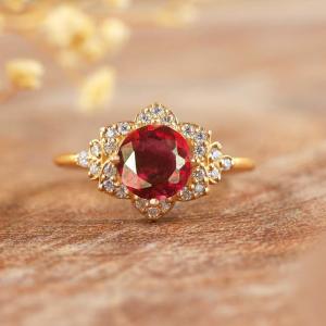 Ruby and Diamond Antique Wedding Band Ring