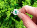 1925 Platinum Ring with Emerald and Diamond
