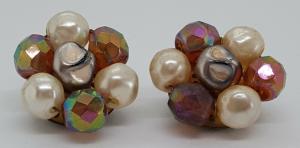 Vintage Art Deco Purple Glass Pearl Clip Earrings