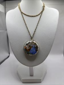 Vintage Enamel Picture Locket in Guilloche Finish