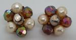 Vintage Art Deco Purple Glass Pearl Clip Earrings