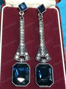 Art Deco Large Blue Crystal Drop Earrings