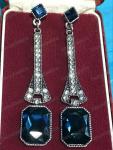 Art Deco Large Blue Crystal Drop Earrings