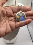 Vintage Enamel Picture Locket in Guilloche Finish