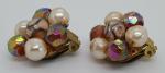 Vintage Art Deco Purple Glass Pearl Clip Earrings