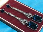 Art Deco Large Blue Crystal Drop Earrings