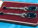 Art Deco Large Blue Crystal Drop Earrings