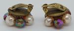 Vintage Art Deco Purple Glass Pearl Clip Earrings