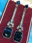 Art Deco Large Blue Crystal Drop Earrings