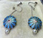 Vintage Sterling Silver Double-Sided Enamel Earrings