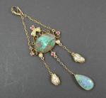Stunning Edwardian Rose Gold Opal Ruby Lavalier Pendant