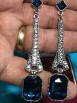 Art Deco Large Blue Crystal Drop Earrings