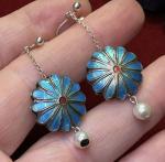 Vintage Sterling Silver Double-Sided Enamel Earrings