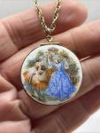 Vintage Enamel Picture Locket in Guilloche Finish