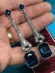 Art Deco Large Blue Crystal Drop Earrings