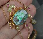 Stunning Edwardian Rose Gold Opal Ruby Lavalier Pendant