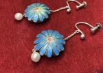 Vintage Sterling Silver Double-Sided Enamel Earrings