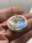 Vintage Enamel Picture Locket in Guilloche Finish