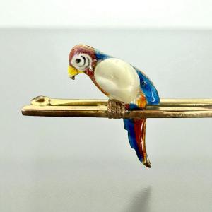 Vintage 9ct Gold Macaw Parrot Brooch with Pearl
