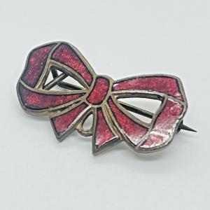 Edwardian Enamel Red Bow Brooch Watch Pin
