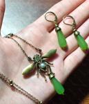 Art Nouveau Dragonfly Charm Pendant Necklace and Earrings Set