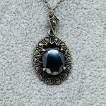 Art Deco Sterling Silver Hematite Marcasite Pendant